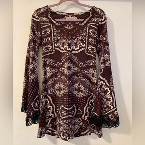 Collegiate Outfitters Maroon Game Day Mini Dress with Bell Sleeves S